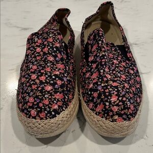 Esprit Black Floral Slip-On Espadrilles with Pink Flowers